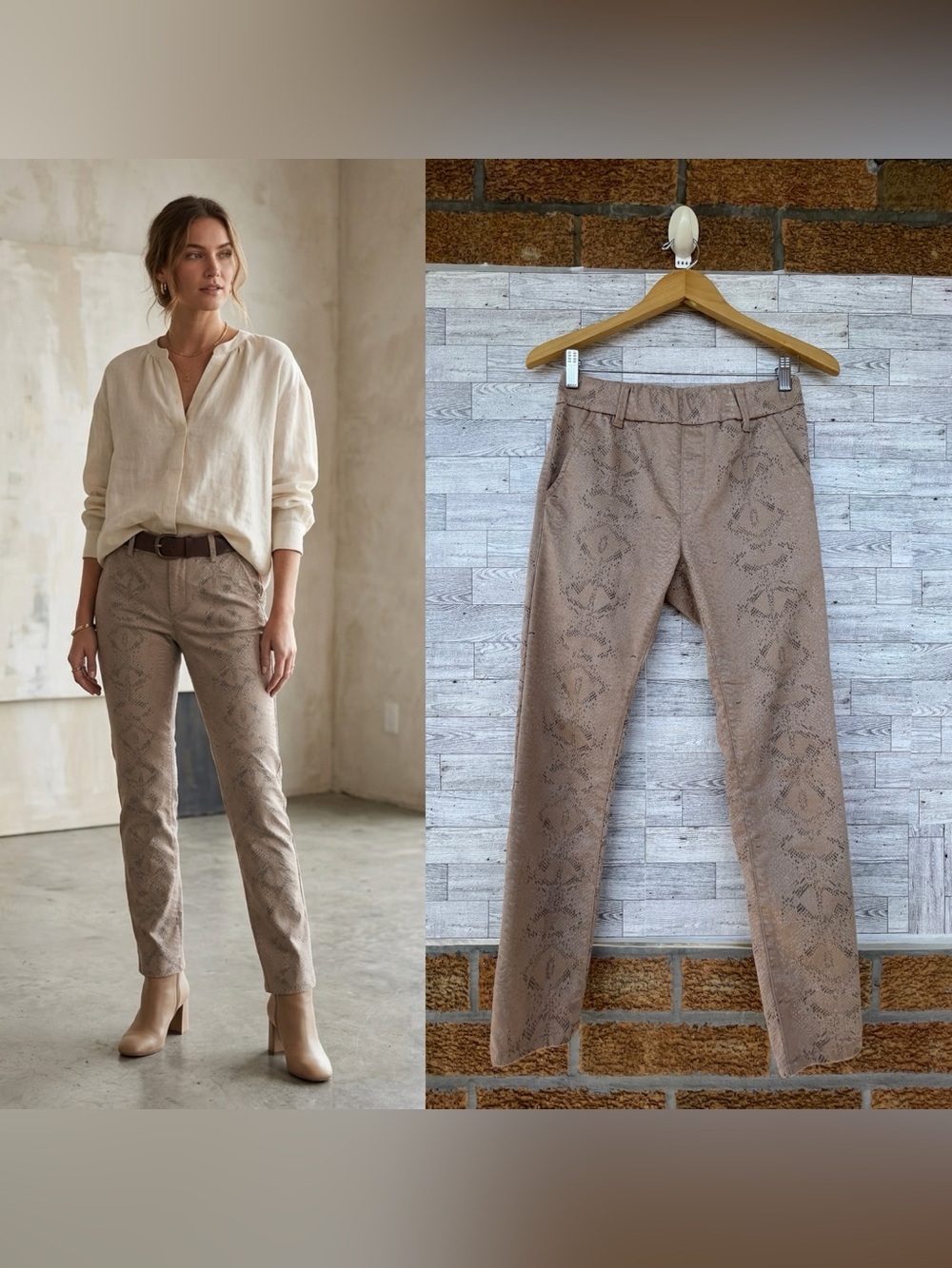 Bevy Flog Tan Snake Animal Print Skinny Tapered Trousers Stretch Pants 24